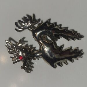Vintage Silver Poodle Brooch with Red Accent Eye